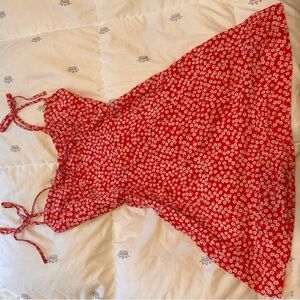 Red with white floral summer mini dress